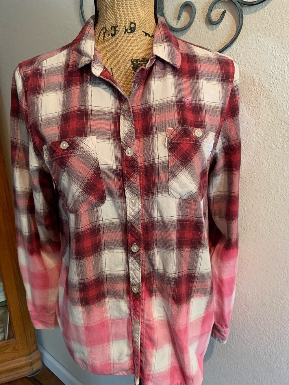 Levi's Red and Pink Plaid Ombre Button-Up Shirt